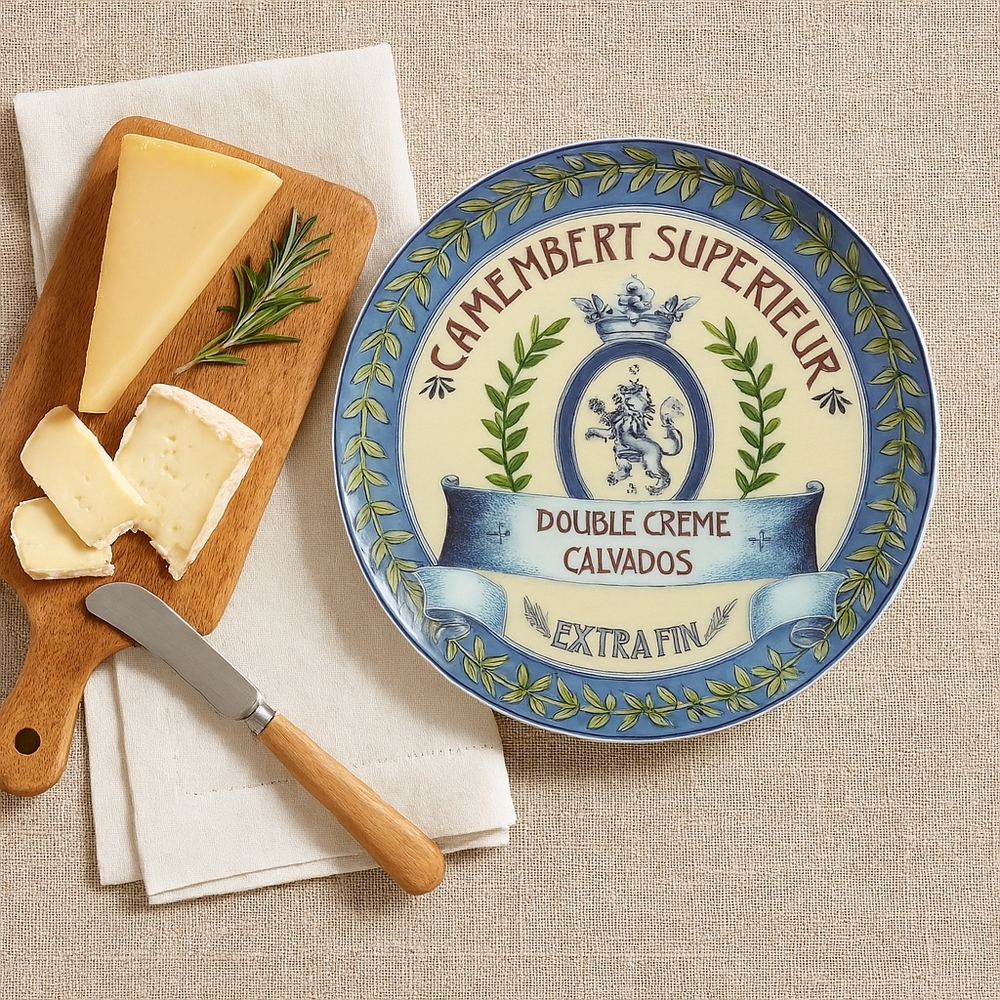 Pottery Barn Vintage Label Cheese Plate – Camembert Supérieur Motif
